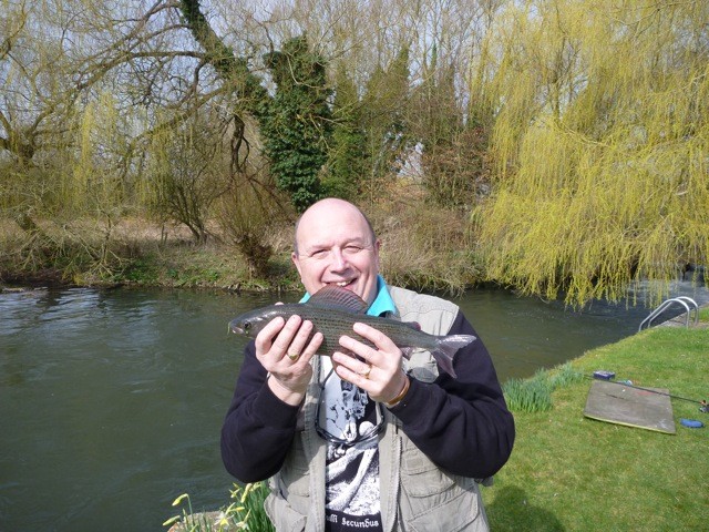 Scoop's lovely 1lb 7oz grayling. They don't come much bigger than that on the upper Avon.